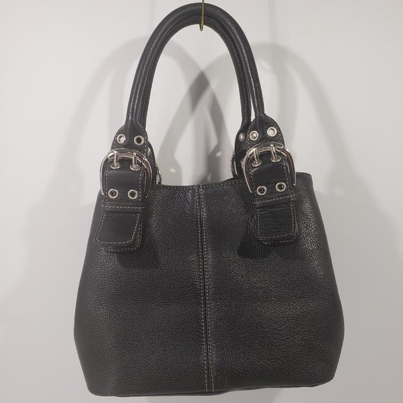 Tignanello Black Leather Bag with Adjustable Silver-toned Buckles and Hardware - Picture 1 of 12